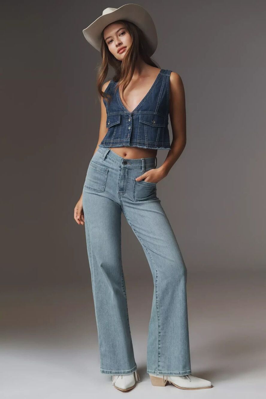 NWT's FRAME Le Slim Palazzo Modernist Stretch Bardot Pocket Jeans Women's 30